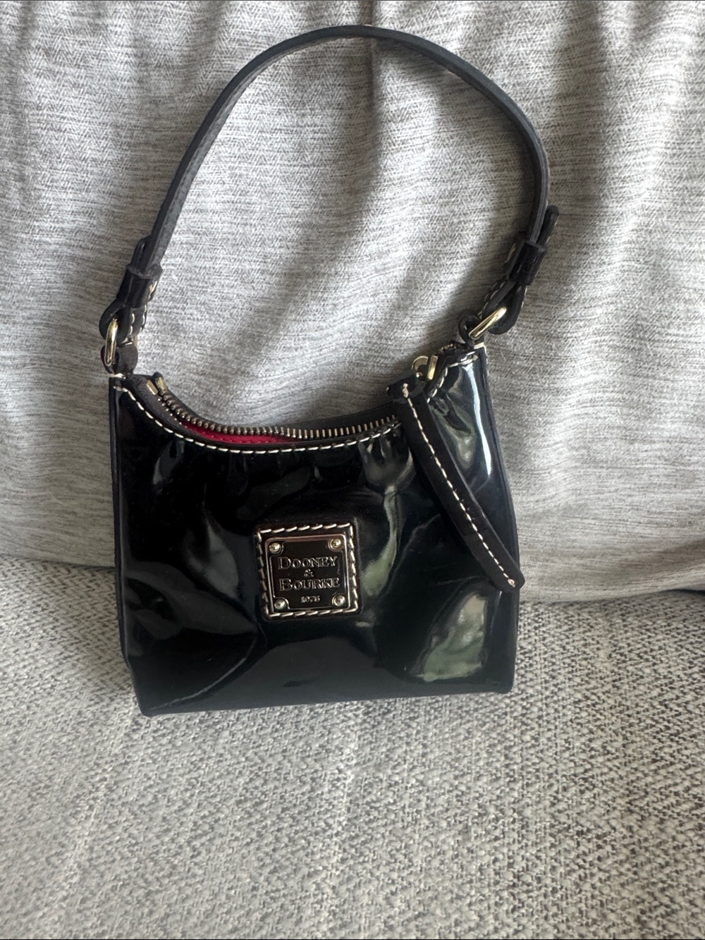 Vintage Dooney & Bourke Y2K Black Patent Leather Mini Bitsy Baguette Bag